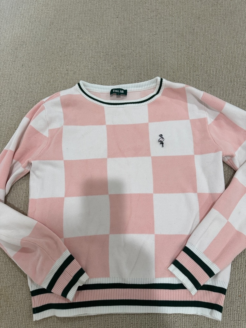 Fore All golf Pink & White Checkered Sweater with Embroidered Logo large